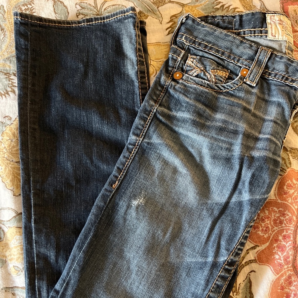 Big Star Sophie Blue Jeans Women 27 long Distressed Pockets Cotton Stretch